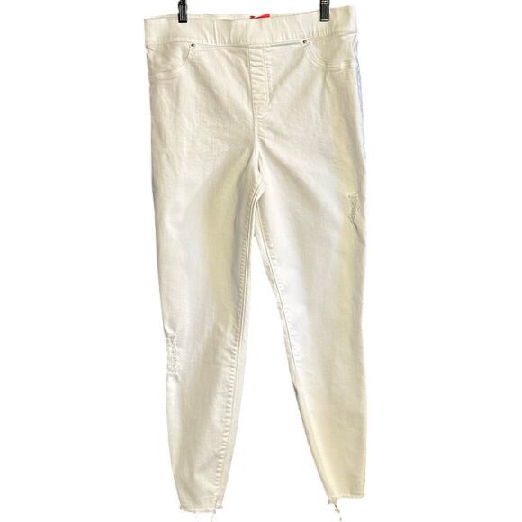Spanx White Distressed Pull On Style Raw Hem Skinny Jeans Size XL - Picture 1 of 9